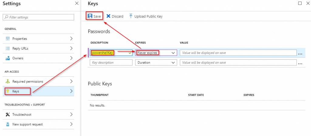 Image depicting how to generate an api key for azure ad